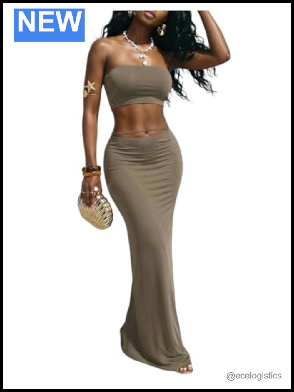 Women's 2 Piece Outfits Strapless Crop Top Bodycon Maxi Skirt Set Vacation